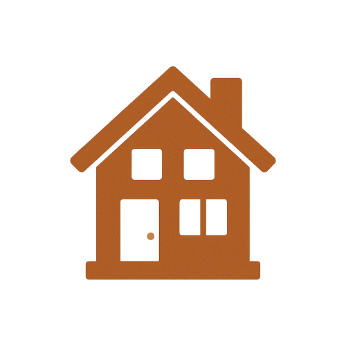 Simple brown house icon representing residential properties or home services