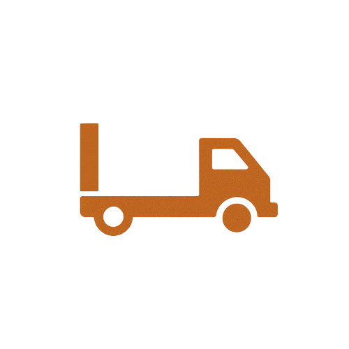 Brown icon of a flatbed or open-frame junk removal truck
