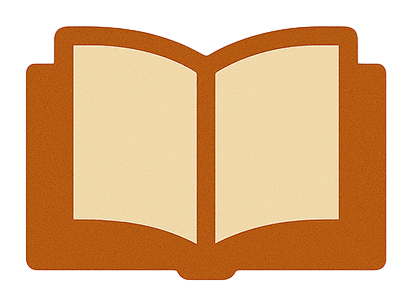 Brown and beige icon of an open book, symbolizing information or education